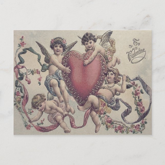 Carte Postale Fleurs Coeur Coeur Épides Cherub (Devant)