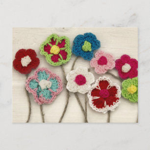 Carte Postale fleurs colorées au crochet