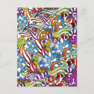 Carte Postale Fleurs colorées cool feuille tourbillons roues poi