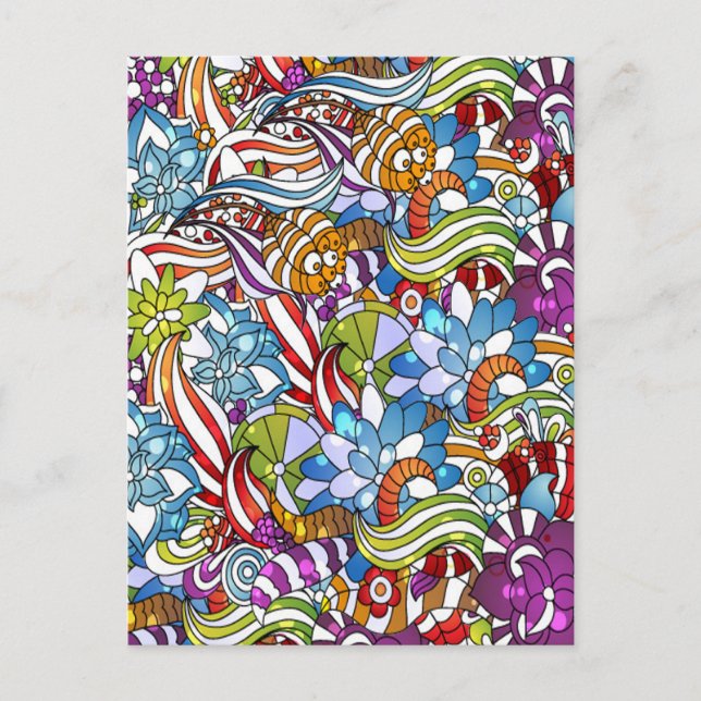 Carte Postale Fleurs colorées cool feuille tourbillons roues poi (Devant)