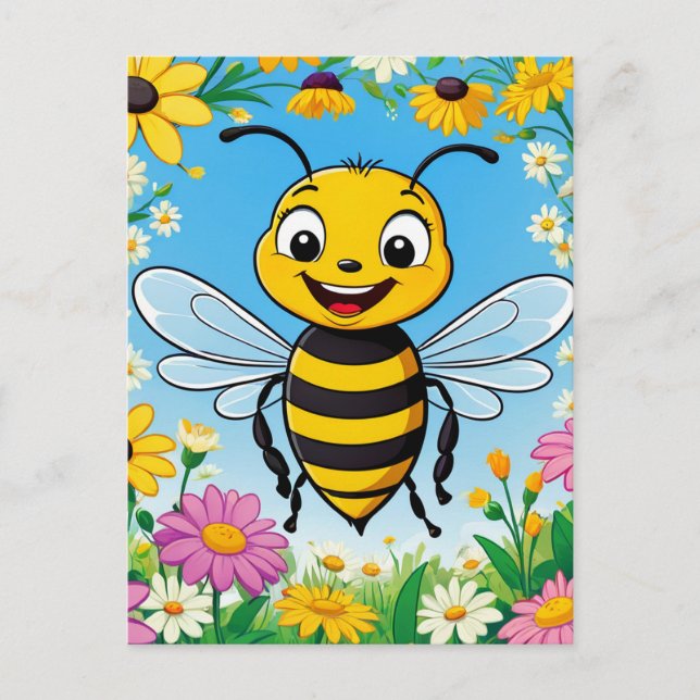 Carte Postale Fleurs colorées d'abeille de dessin (Devant)