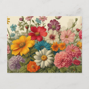 Carte Postale Fleurs colorées de jardin fleuri vintage