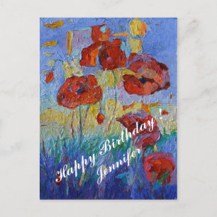 Carte Postale Fleurs colorées de pavots Joyeux Anniversaire