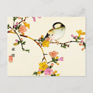 Carte Postale Fleurs colorées japonaises et oiseaux