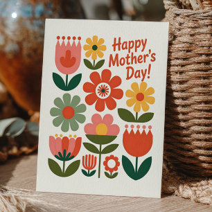 Carte Postale Fleurs Colorées Rétro Floral Bonne Fête des Mères