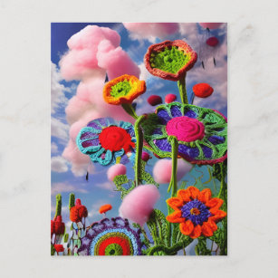 Carte Postale Fleurs croisées surréalistes et nuages roses