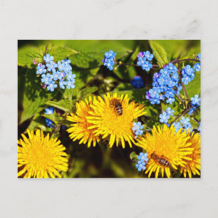 Carte Postale Fleurs d'abeilles florales de printemps vibrantes