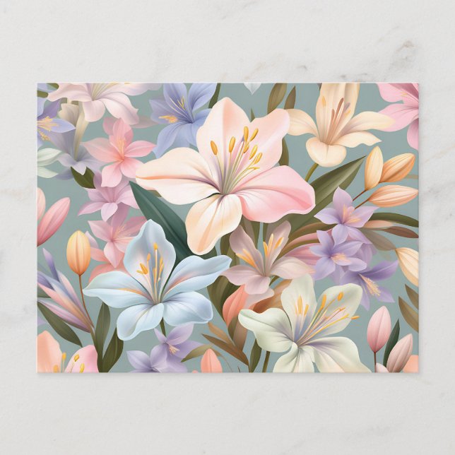 Carte Postale Fleurs d'Alstroemeria Tranquilles aux Tons Pastels (Devant)