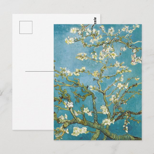 Carte Postale Fleurs d'amandier de Van Gogh - Art Bleu Classique (Devant / Derrière)