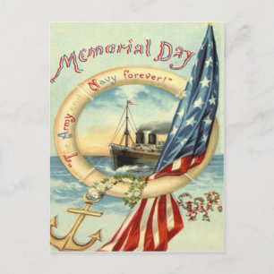 Carte Postale Fleurs d'ancrage de drapeau américain Bouée de sau