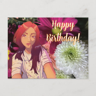 Carte Postale Fleurs d'anniversaire. anime
