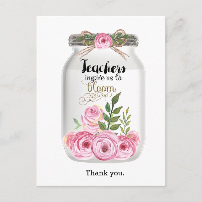 Carte Postale Fleurs dans un bocal Mason Merci Professeur (Devant)