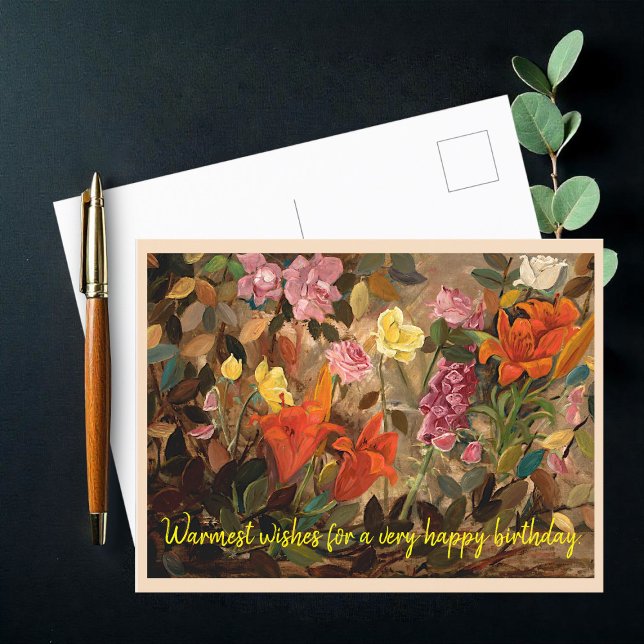 Carte Postale Fleurs dans un jardin, Joyeux Anniversaire (Créateur téléchargé)