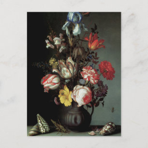 Carte Postale Fleurs dans un vase avec coquillages et insectes