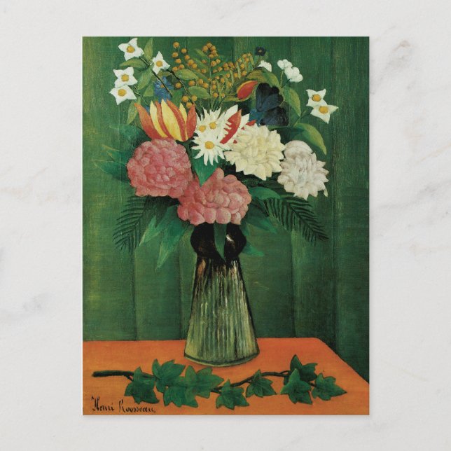 Carte Postale Fleurs dans un vase vert (Devant)