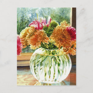 Carte Postale Fleurs dans Vase de verre