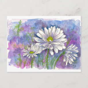 Carte Postale Fleurs d'aquarelle blanc marron bleu