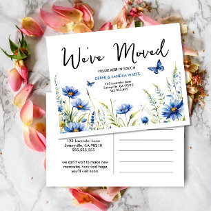 Carte Postale Fleurs d'aquarelle bleue et papillons   Changement