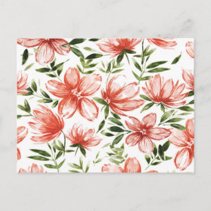 Carte Postale Fleurs d'aquarelle rouge
