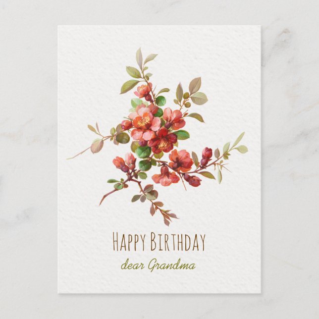 Carte Postale Fleurs d'aquarelle rouge Joyeux anniversaire cher  (Devant)