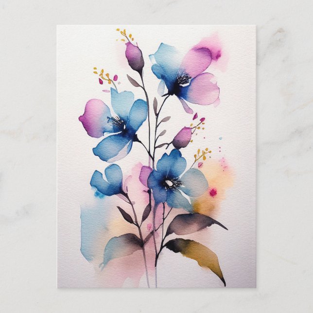 Carte postale Fleurs d'aquarelle violet et bleu (Devant)