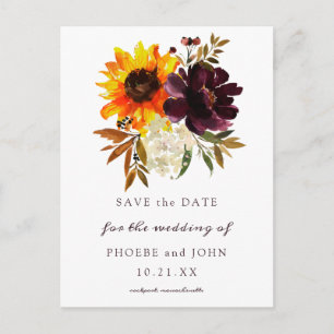 Carte Postale Fleurs d'automne et photo Enregistrer la date