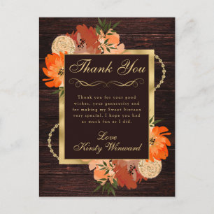 Carte Postale Fleurs d'automne orange brûlé rustique Douze ans s
