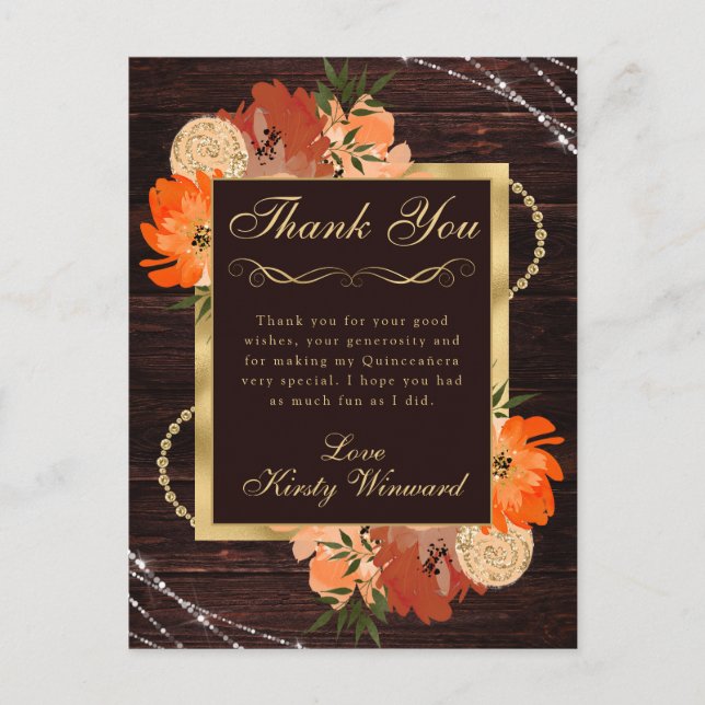 Carte Postale Fleurs d'automne orange brûlé rustique pour Quince (Devant)
