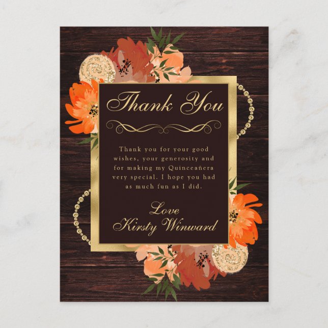 Carte Postale Fleurs d'automne orange brûlé rustique pour Quince (Devant)