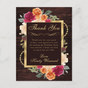 Carte Postale Fleurs d'automne Rouge orangé brûlé rustique Anniv