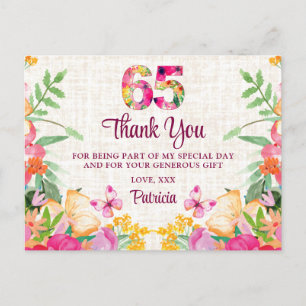 Carte Postale Fleurs de 65 ans Linge Floral 65e anniversaire Mer