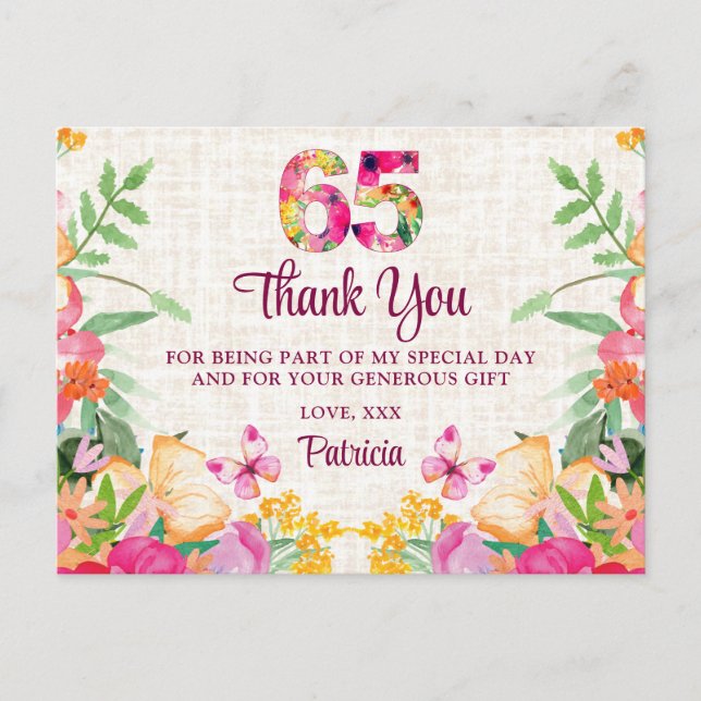 Carte Postale Fleurs de 65 ans Linge Floral 65e anniversaire Mer (Devant)