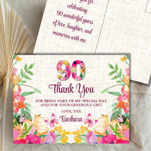 Carte Postale Fleurs de 90 ans Linge floral 90e anniversaire Mer