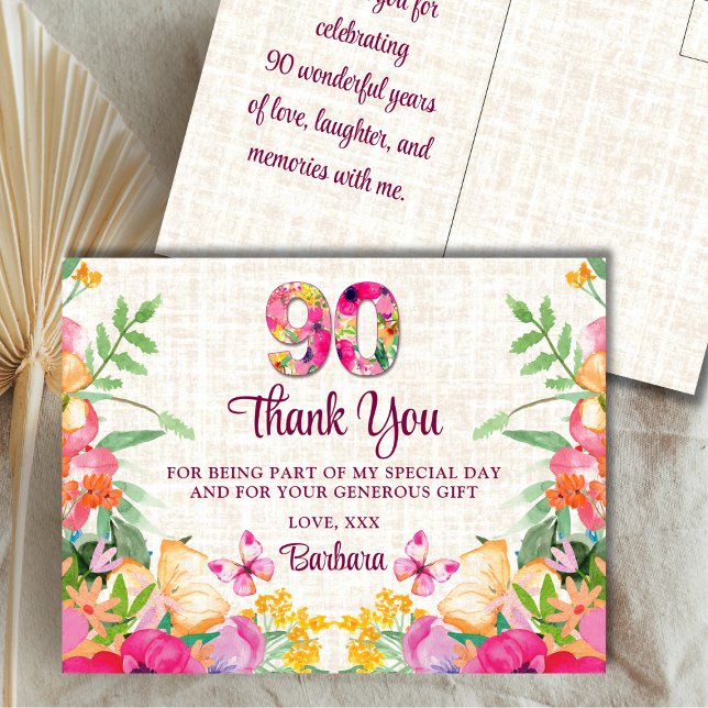 Carte Postale Fleurs de 90 ans Linge floral 90e anniversaire Mer (Créateur téléchargé)