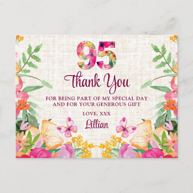 Carte Postale Fleurs de 95 ans Linge floral 95e anniversaire Mer (Devant)