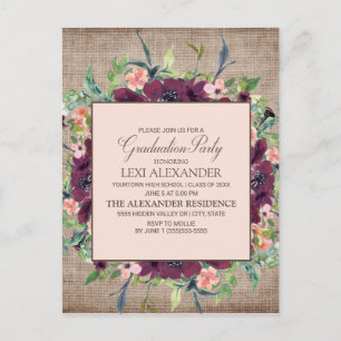 Carte Postale Fleurs de Bourgogne rustiques rose burlap diplômé