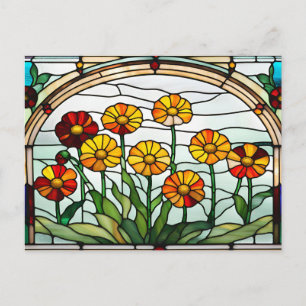 Carte Postale Fleurs de Calendula Vitrail Jardin 