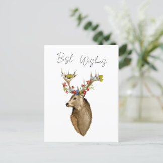 Carte Postale Fleurs de cerfs élégante aquarelle botanique simpl