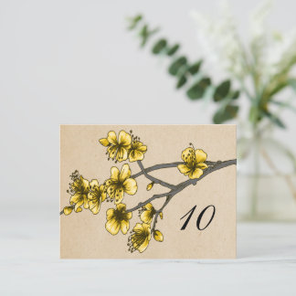 Carte Postale Fleurs de cerises Vintages jaunes Numéro de tablea