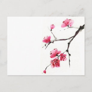 Carte Postale Fleurs de cerisier roses – Art à l'encre minimalis