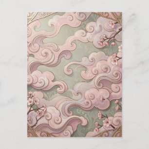 Carte Postale Fleurs de cerisier roses élégantes Art nouveau vol