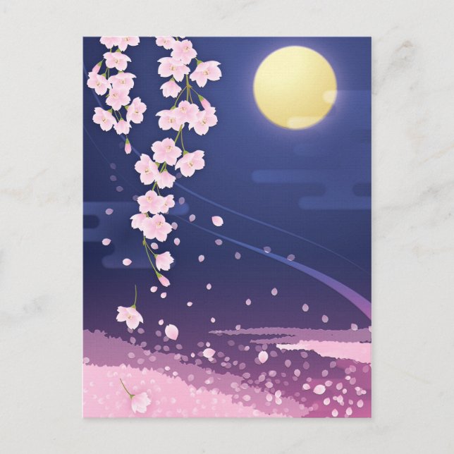 Carte Postale Fleurs de cerisier Sakura asiatique avec ciel noct (Devant)