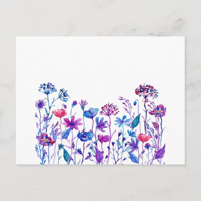 Carte Postale Fleurs de champ pourpre aquarelle (Devant)