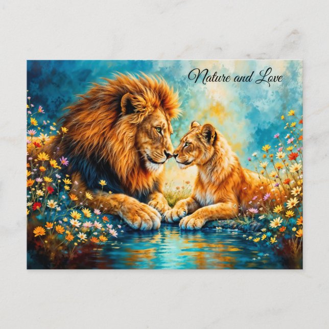 Carte Postale Fleurs de champs Lion Lioness décor de meyer (Devant)
