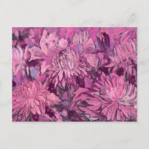 Carte Postale Fleurs de chrysanthème Abstrait floral rose marron