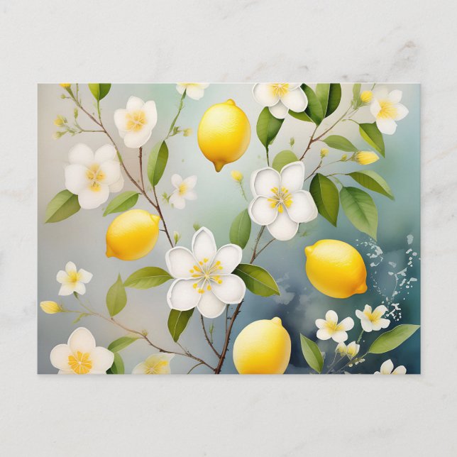 Carte Postale Fleurs de citron délicates à l'aquarelle (Devant)