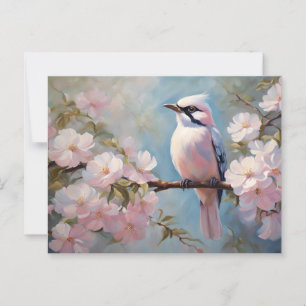 Carte Postale Fleurs de fleurs roses d'oiseaux et de cerisiers