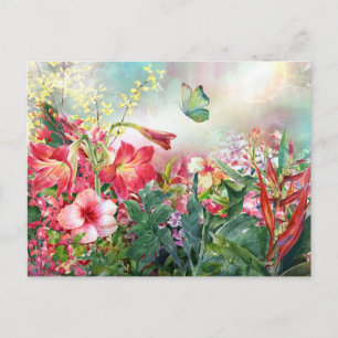 Carte Postale Fleurs de jardin aquarelle colorées vibrantes