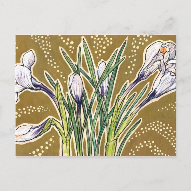 Carte Postale Fleurs de jardin de crocus blancs Art botanique fl (Devant)