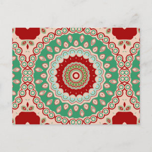Carte Postale Fleurs de kaléidoscope rouges, vertes et aqua